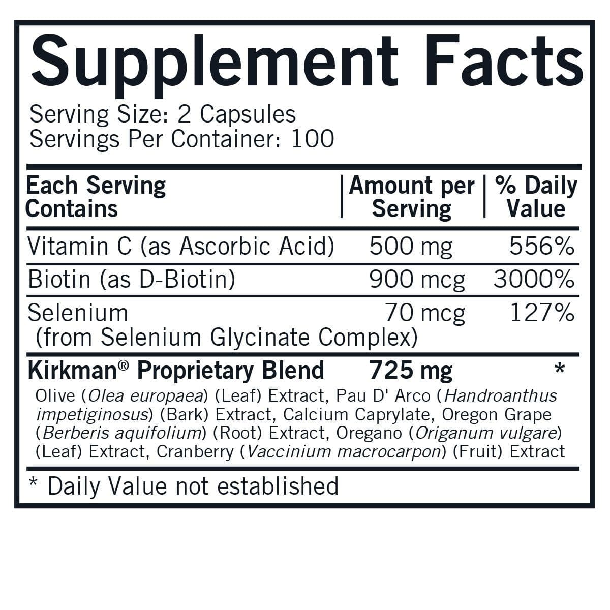 Kirkman Yeast-Aid Advanced Formula Capsules Ingredients