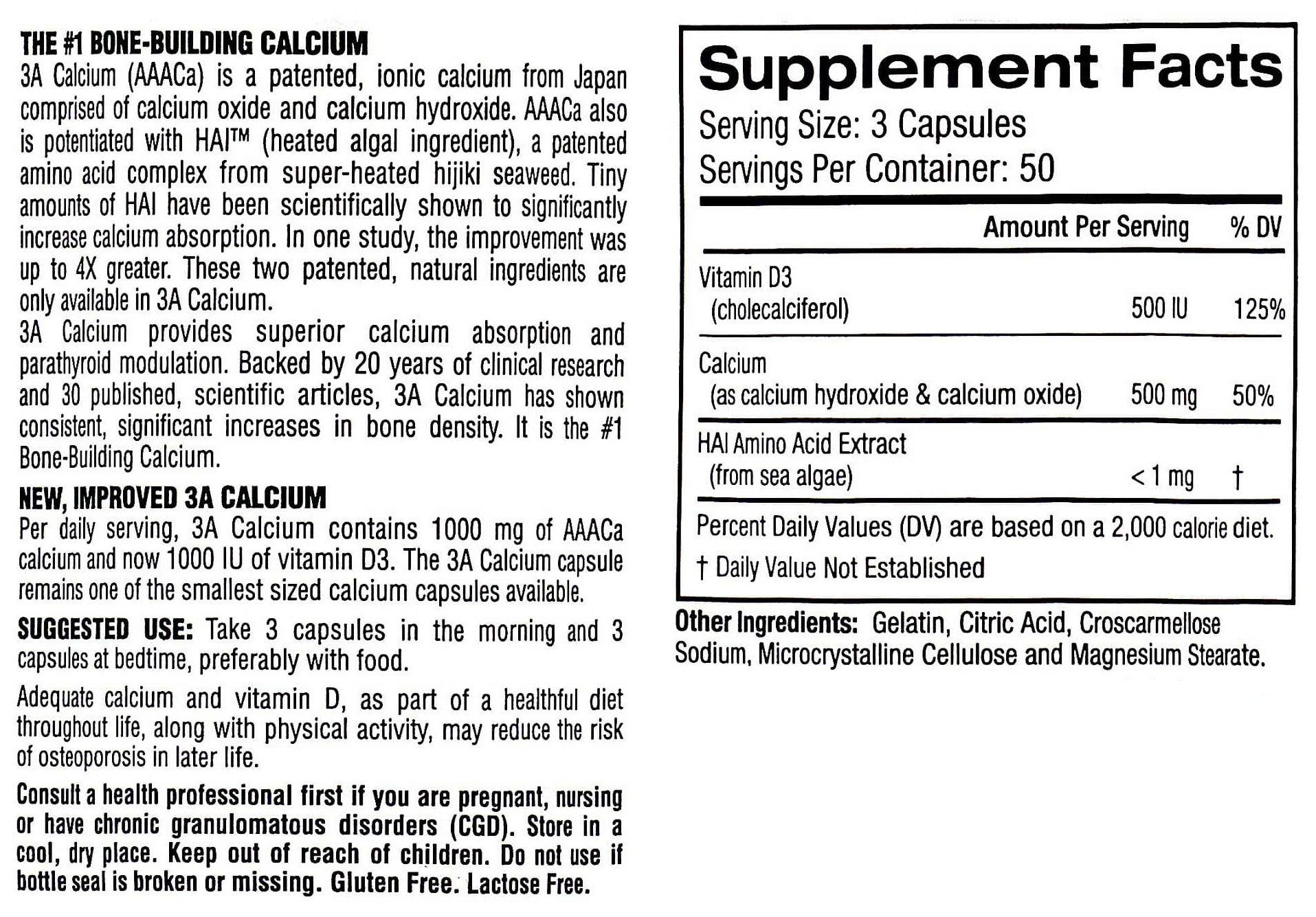 Lane Medical 3A Calcium 1000 IU Of Vitamin D3 Ingredients