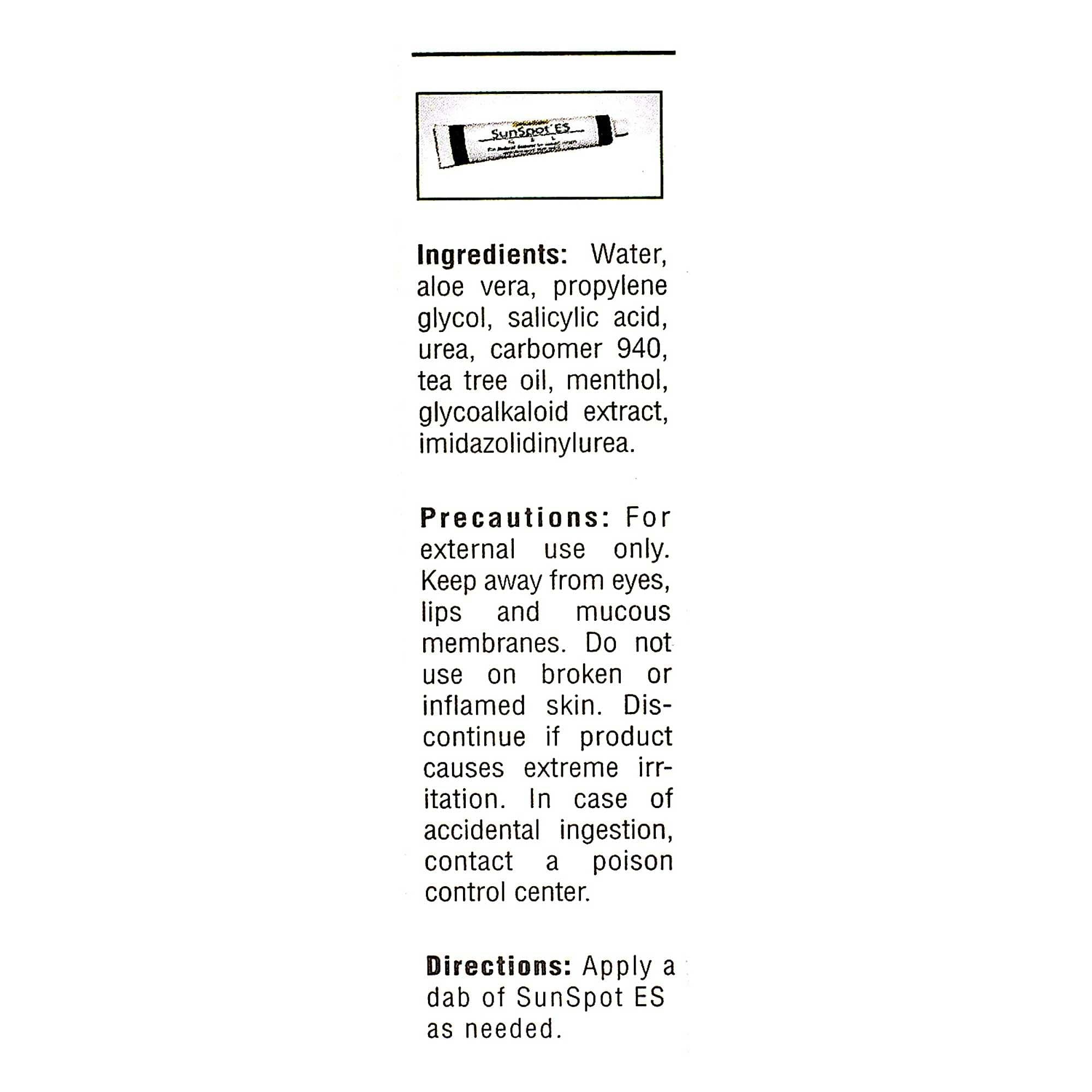 Lane Medical SunSpot ES Ingredients