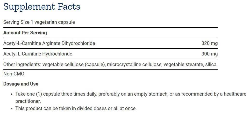 Life Extension Acetyl-L-Carnitine Arginate Ingredients