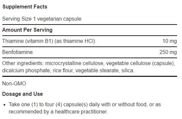 Life Extension Mega Benfotiamine Ingredients