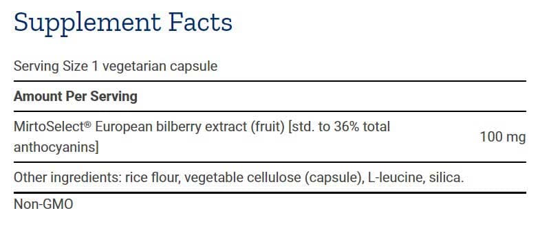 Life Extension Standardized European Bilberry Extract Ingredients