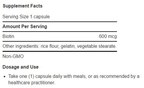Life Extension Biotin  Ingredients