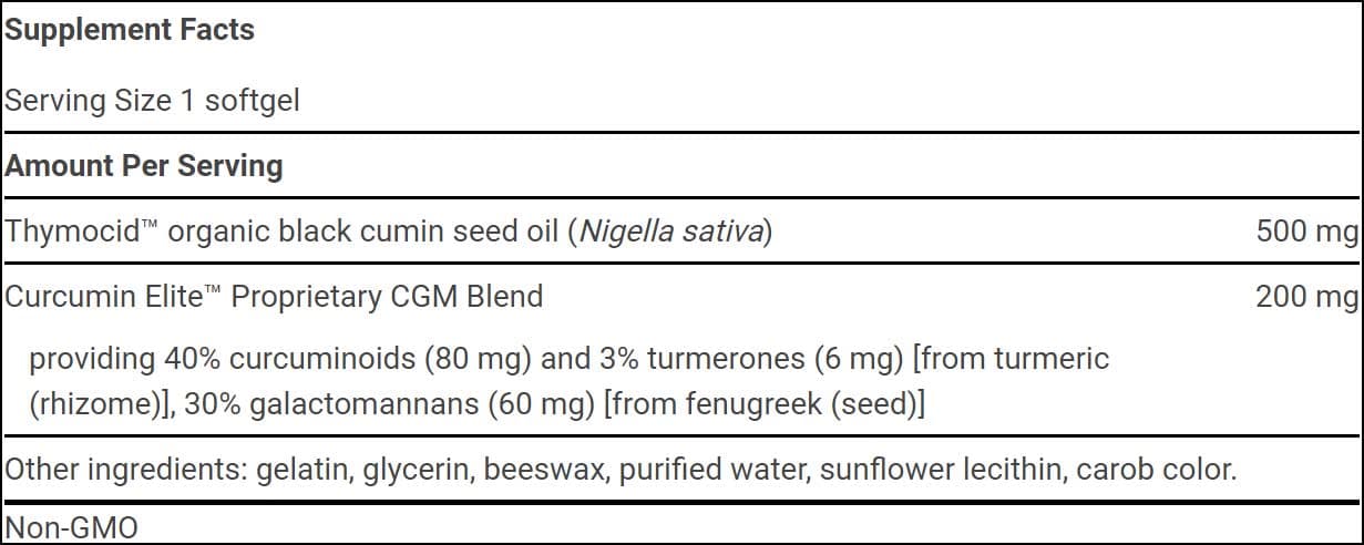 Life Extension Black Cumin Seed Oil and Curcumin Elite Ingredients