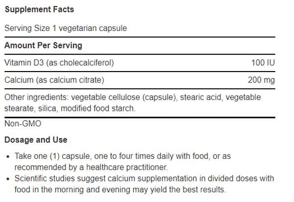 Life Extension Calcium Citrate with Vitamin D Ingredients