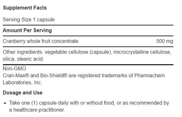 Life Extension Cran-Max Cranberry Whole Fruit Concentrate Ingredients