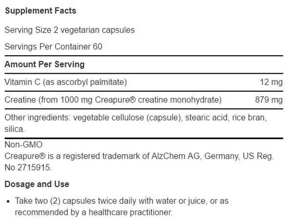 Life Extension Creatine Capsules Ingredients