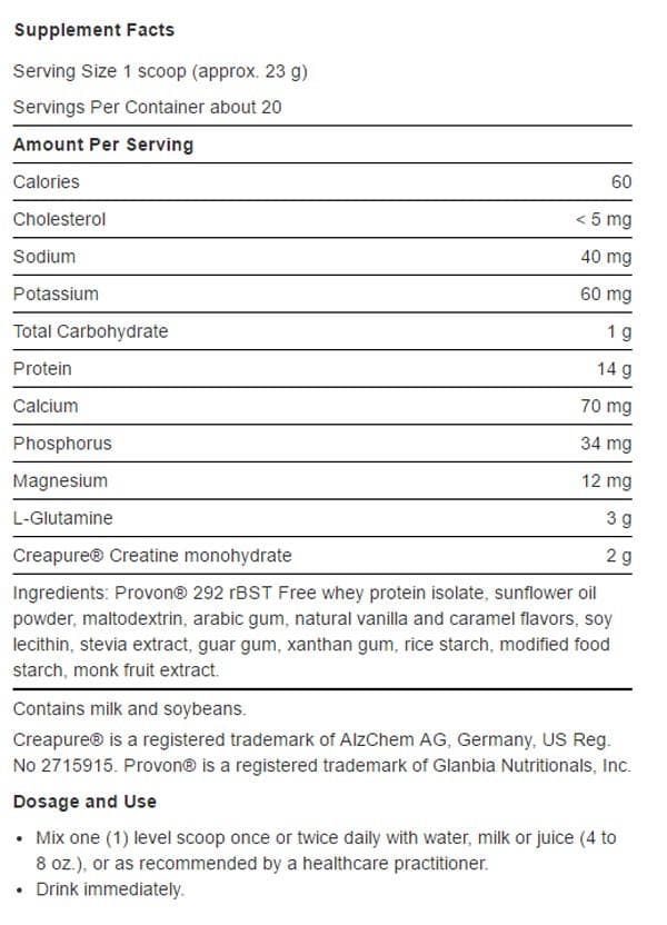 Life Extension Wellness Code Advanced Whey Protein Isolate (Formerly Creatine Whey Glutamine Powder) Ingredients