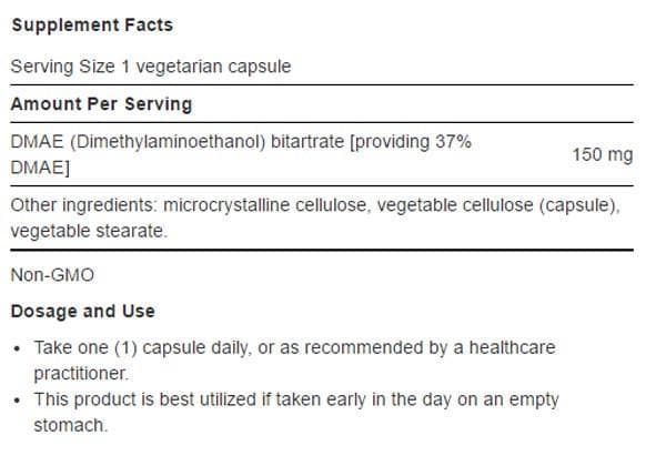 Life Extension DMAE Bitartrate Ingredients