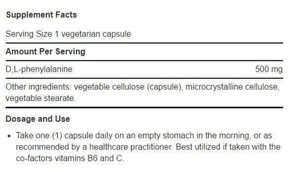 Life Extension D,L-Phenylalanine Capsules Ingredients