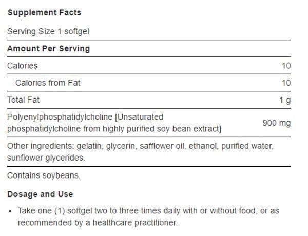 Life Extension HepatoPro (Polyunsaturated Phosphatidylcholine) Ingredients