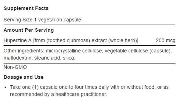 Life Extension Huperzine A Ingredients