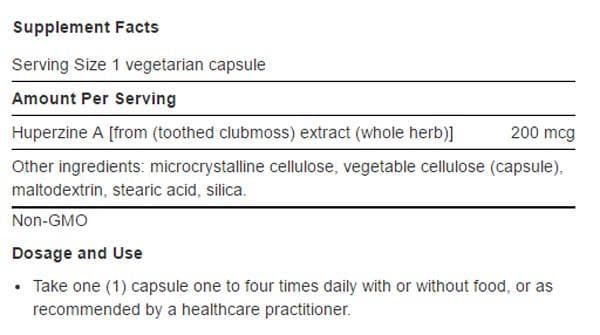 Life Extension Huperzine A Ingredients