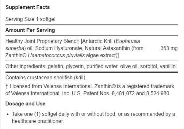 Life Extension Krill Healthy Joint Formula Ingredients