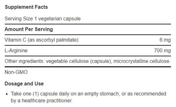 Life Extension L-Arginine Caps Ingredients