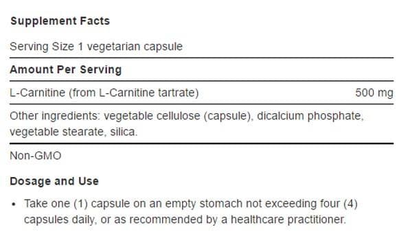 Life Extension L-Carnitine Ingredients