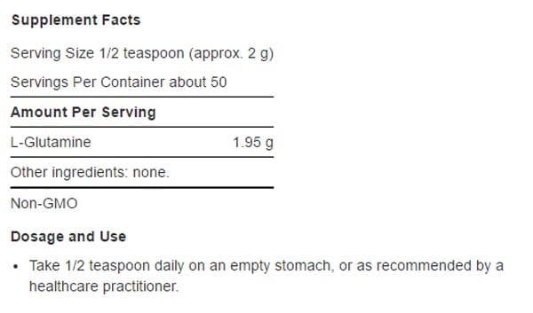 Life Extension L-Glutamine Powder Ingredients