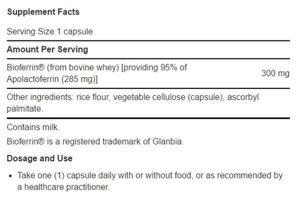 Life Extension Lactoferrin Ingredients