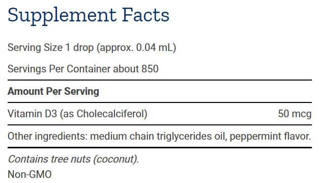 Life Extension Liquid Vitamin D3 Ingredients