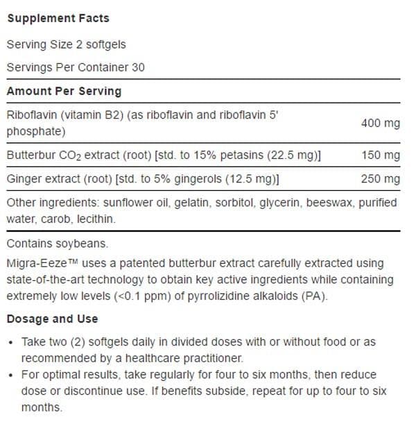 Life Extension Migra-Eeze Ingredients