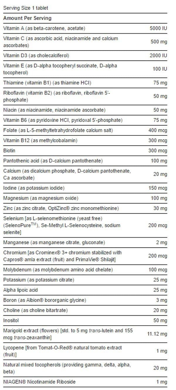 Life Extension One-Per-Day Tablets Ingredients