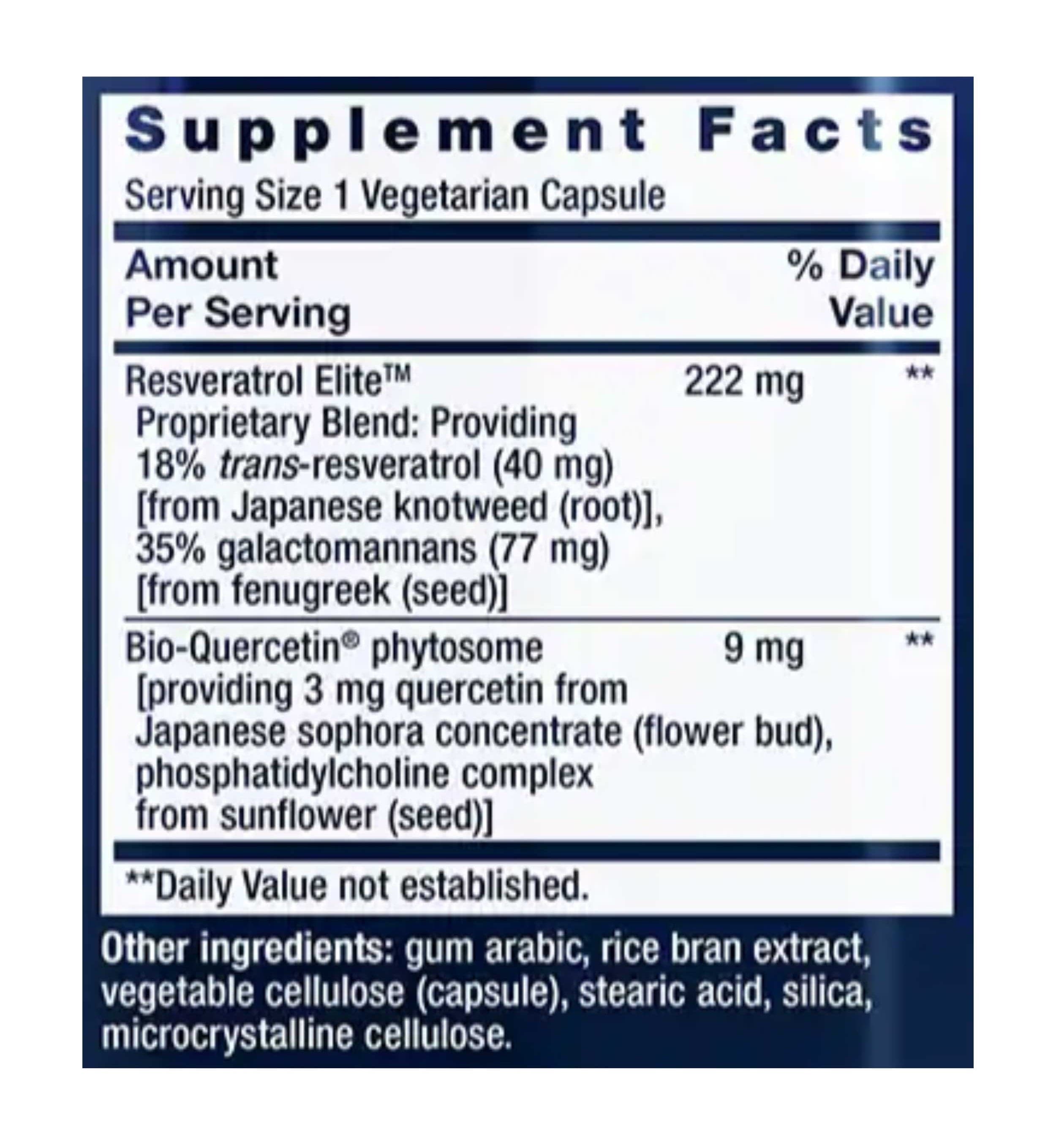 Life Extension Optimized Resveratrol Elite Ingredients