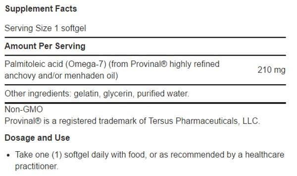 Life Extension Provinal Purified Omega-7 Ingredients