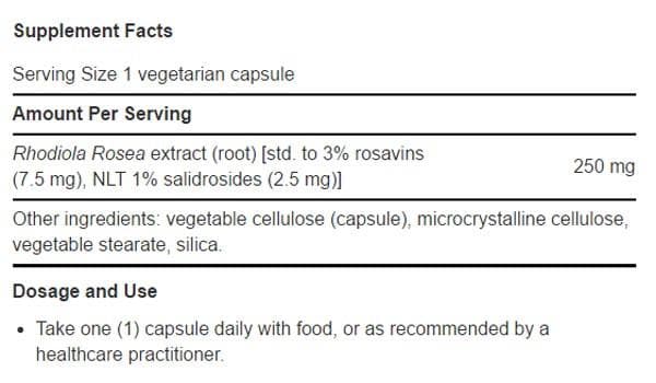 Life Extension Rhodiola Extract (3% Rosavins) Ingredients