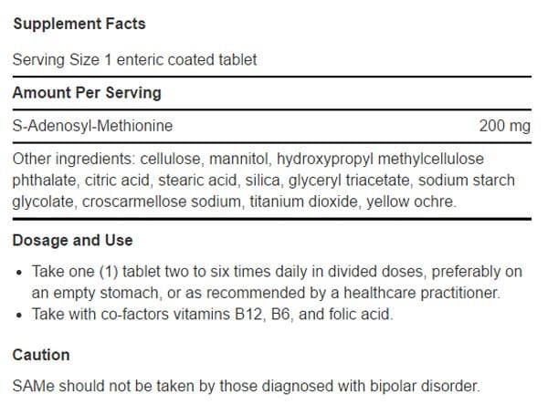Life Extension SAMe Ingredients