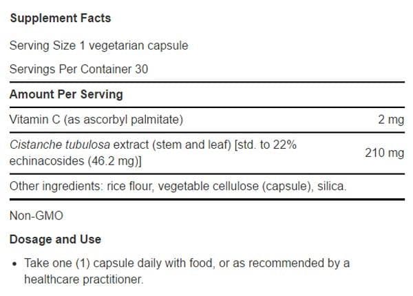 Life Extension Standardized Cistanche Ingredients