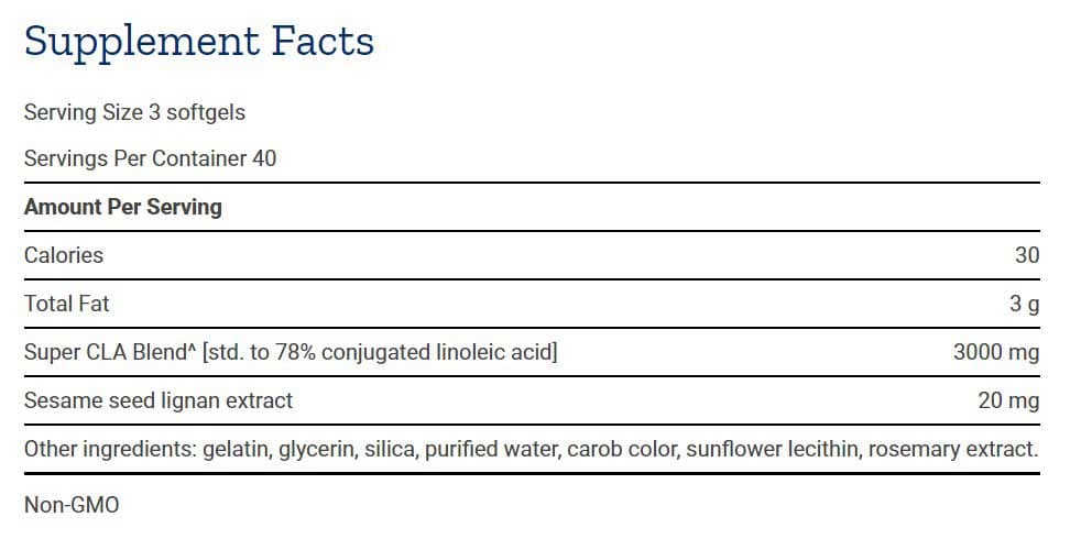 Life Extension Super CLA Blend with Sesame Lignans Ingredients