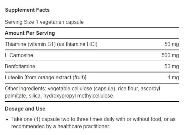 Life Extension Super Carnosine Ingredients