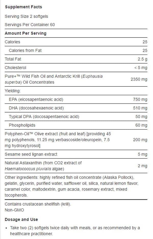 Life Extension Super Omega-3 Plus EPA/DHA with Sesame Lignans Ingredients