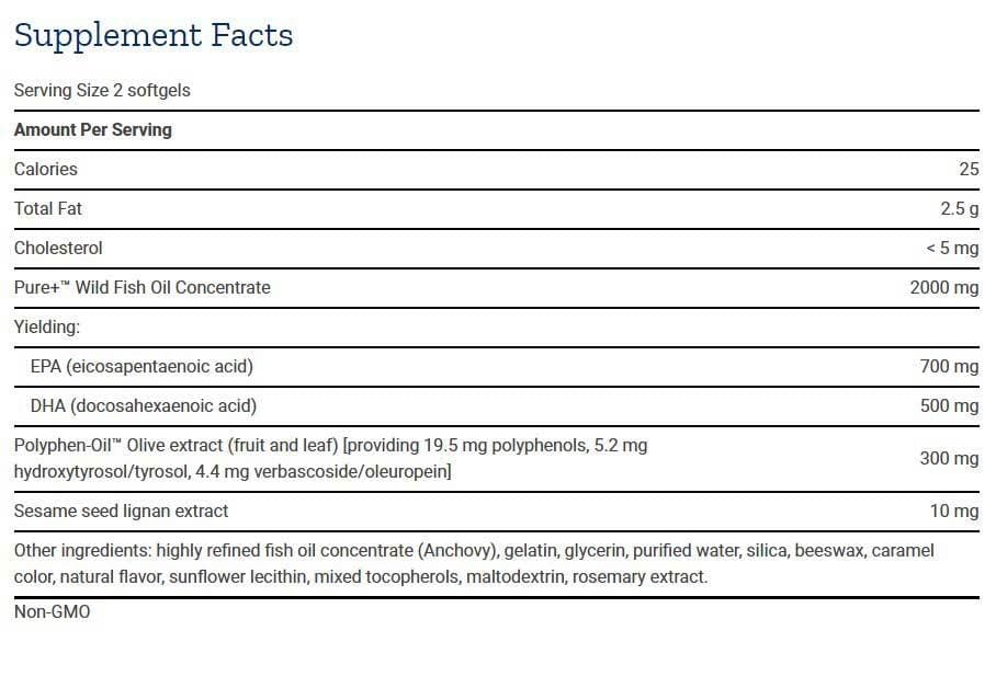 Life Extension Super Omega-3 EPA/DHA Fish Oil, Sesame Lignans & Olive Extract Ingredients