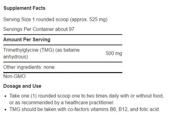 Life Extension TMG Powder (Trimethylglycine) Ingredients