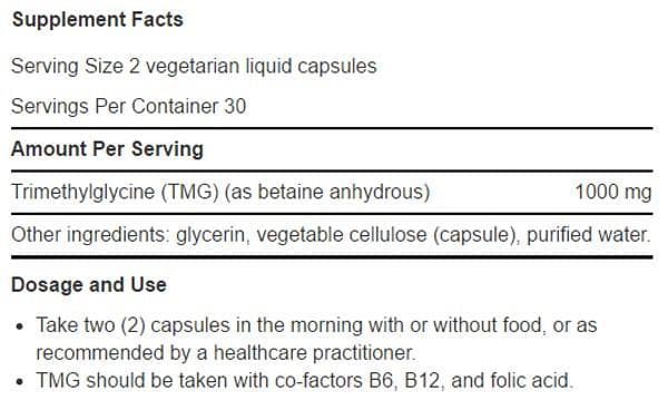 Life Extension TMG (Trimethylglycine)  Ingredients