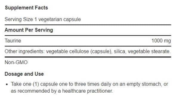 Life Extension Taurine Ingredients