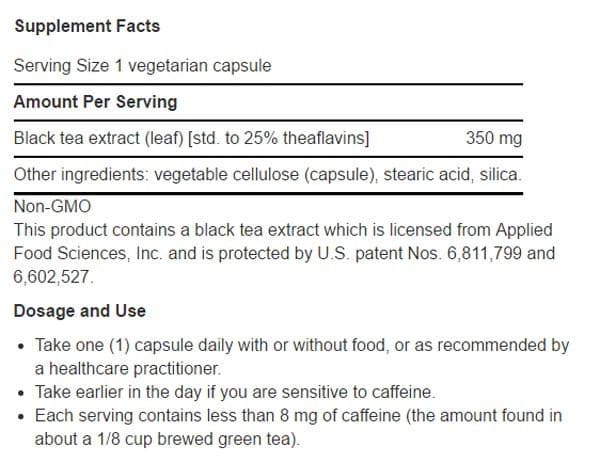 Life Extension Theaflavin Standardized Extract Ingredients