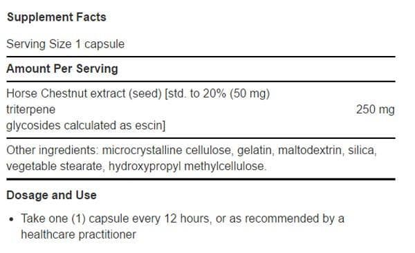 Life Extension Venotone - Standardized Horse Chestnut Seed ExtractLife Extension Venotone - Standardized Horse Chestnut Seed Extract Ingredients