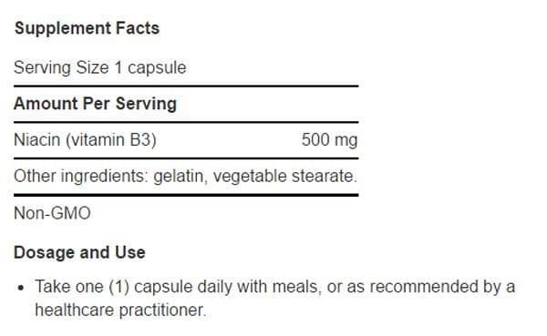 Life Extension Vitamin B3 Niacin Ingredients