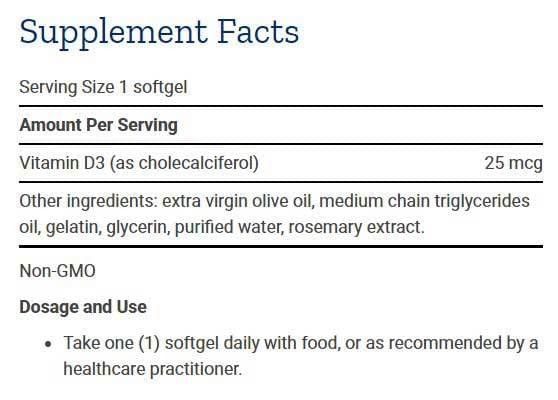 Life Extension Vitamin D3 Ingredients