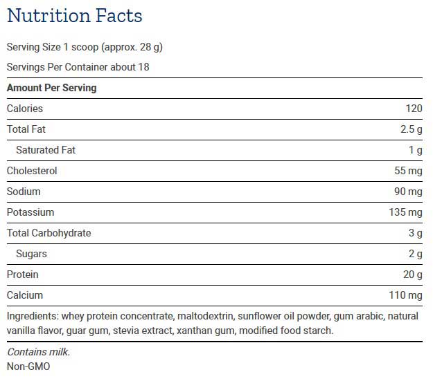 Life Extension Wellness Code Whey Protein Concentrate Vanilla Ingredients
