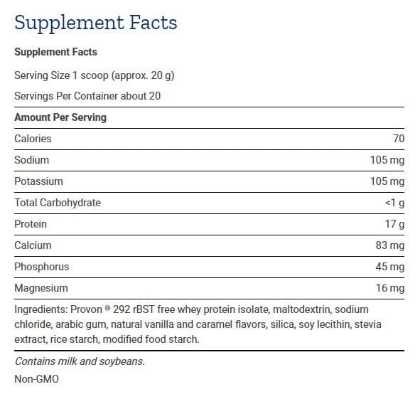 Life Extension Whey Protein Isolate Vanilla Ingredients