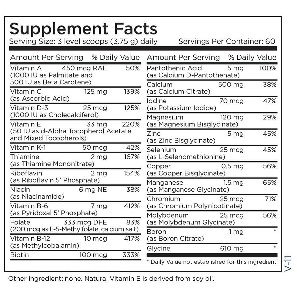Metabolic Maintenance Pediatric Vitamin/Mineral Base Powder Ingredients 