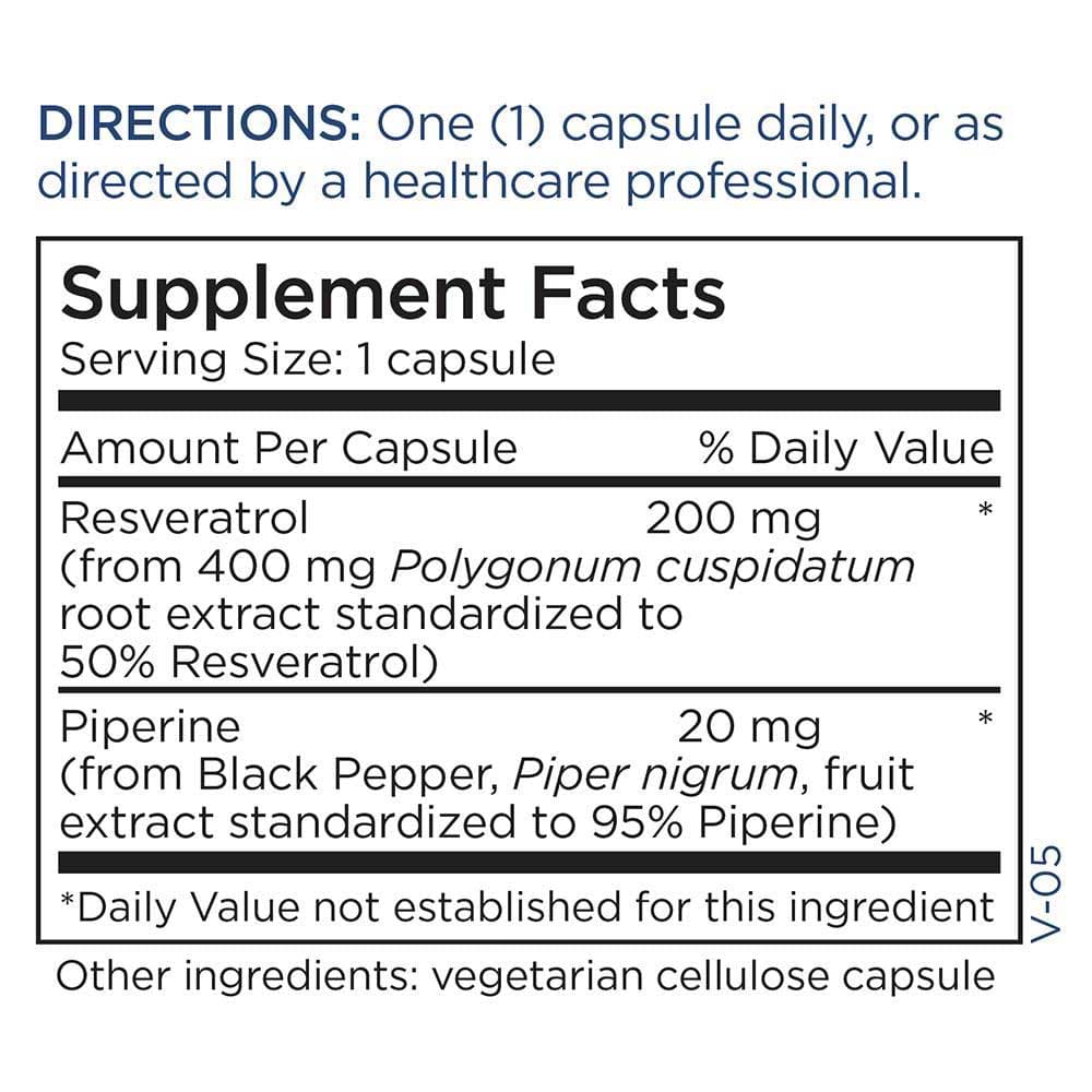 Metabolic Maintenance Resveratrol with Piperine 200 mg Ingredients
