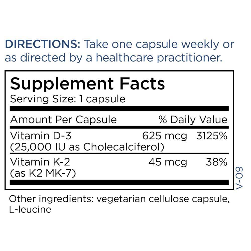 Metabolic Maintenance Vitamin D-3, 25,000 IU with Vitamin K2 MK-7 Ingredients 