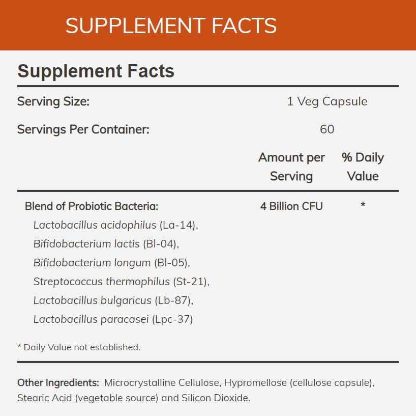 NOW 4x6 Acidophilus Ingredients