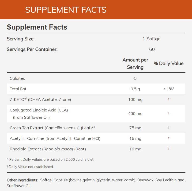 NOW 7-KETO LeanGels 100 mg Ingredients