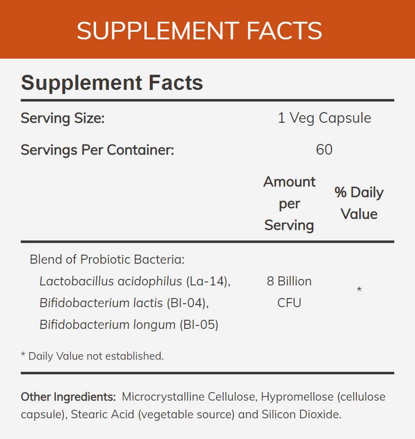 NOW 8 Billion Acidophilus & Bifidus Ingredients
