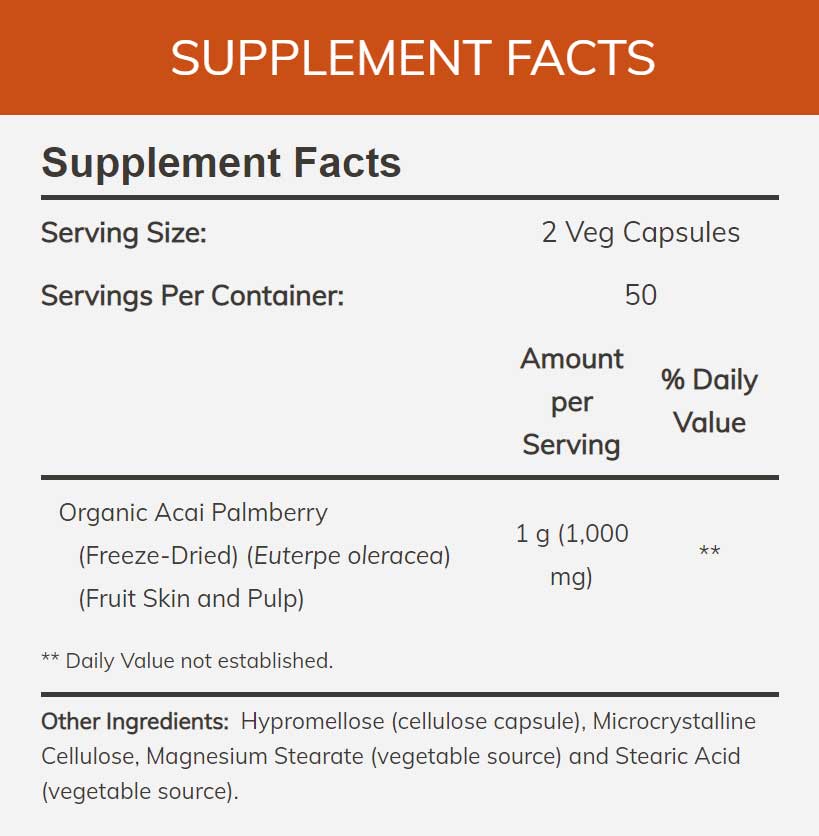 NOW Acai 500 mg Ingredients